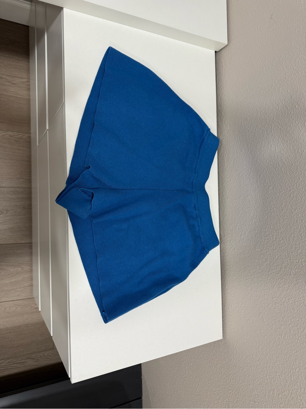 Women's Blue High-Rise Knit Shorts
